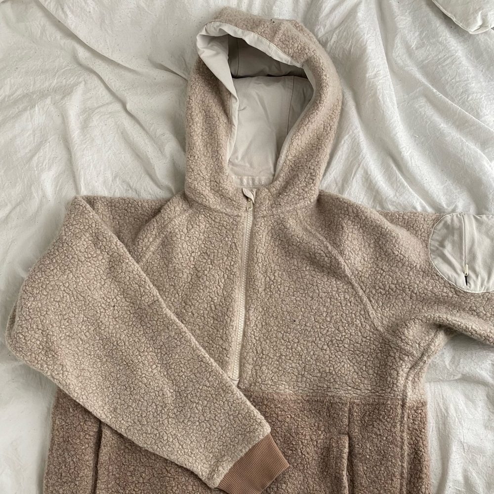 Outdoor Voices beige wool/nylon 1/4 zip jacket